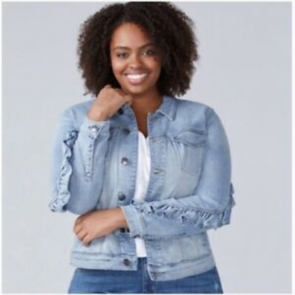 Lane Bryant Jackets & Blazers - SOLD! NEW Lane Bryant Plus Size Light Wash Denim Jacket with Ruffle Detail